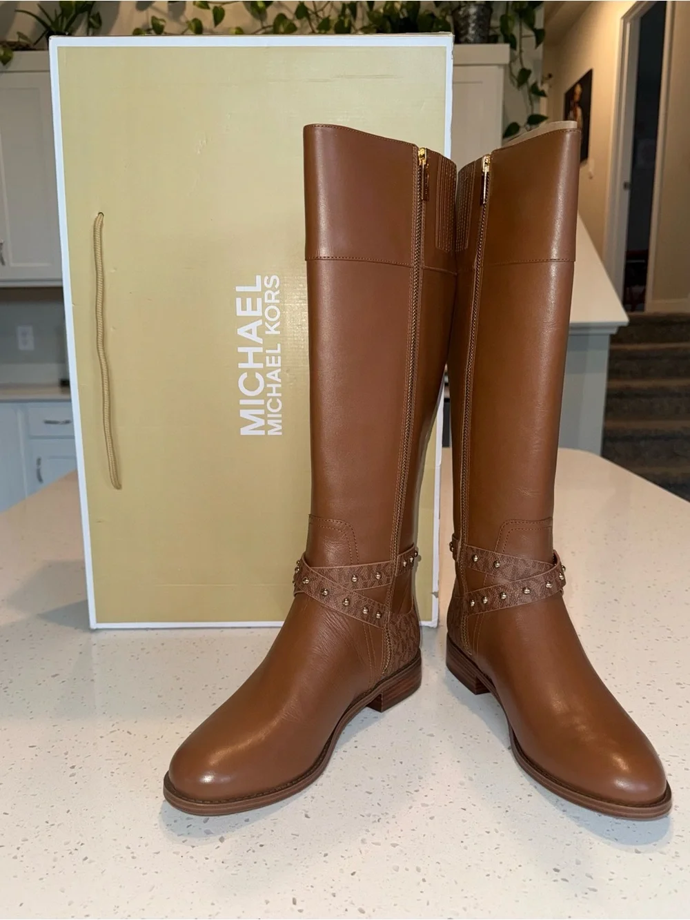 Michael Kors Tan Brown Leather Tall Riding Boots